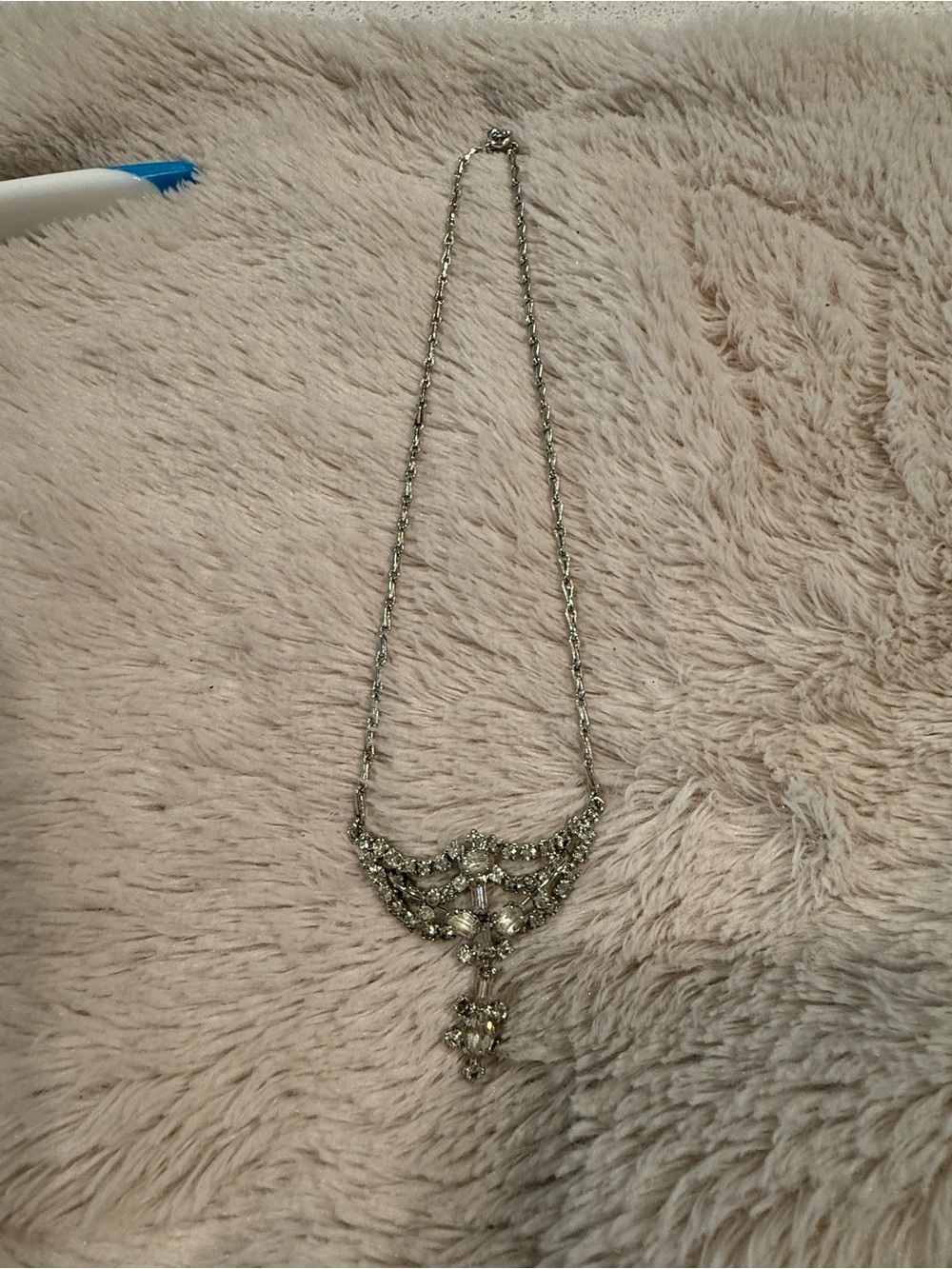 Vintage Rhinestone Accent Sterling silver Pendant Necklace - Women Jewelry